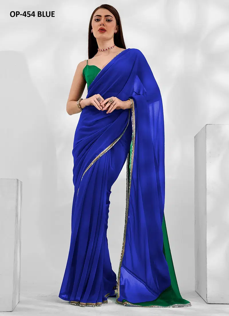 Laxminam OP 454 Blue Georgette Daily Wear Saree Wholesale Online Catalog